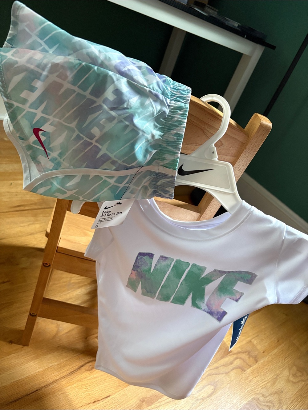 Nike Kids White Rashguard Set with Mint, Lavender & Teal Accents